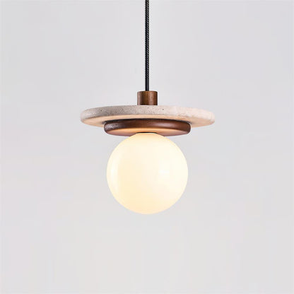 Glass Globe Walnut Wood Elegant Pendant Lamp