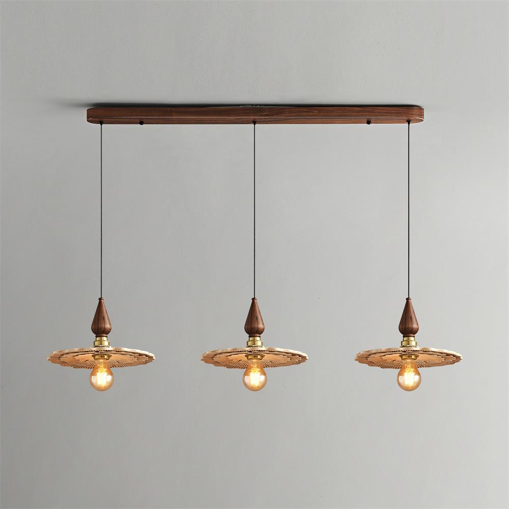 Pendant Light For Warm Ambience Three Head Walnut Wood Brass