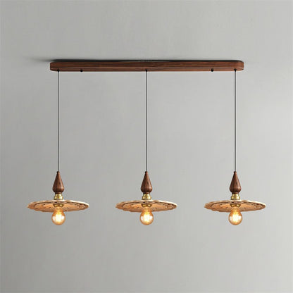 Pendant Light For Warm Ambience Three Head Walnut Wood Brass