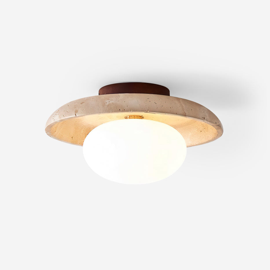 Ceiling Light With Wood Canopy G9 Socket Damp Rated Travertine