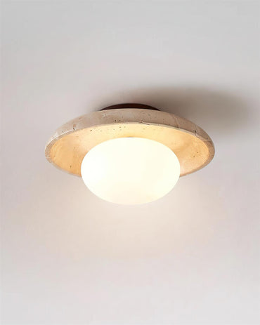 Ceiling Light With Wood Canopy G9 Socket Damp Rated Travertine