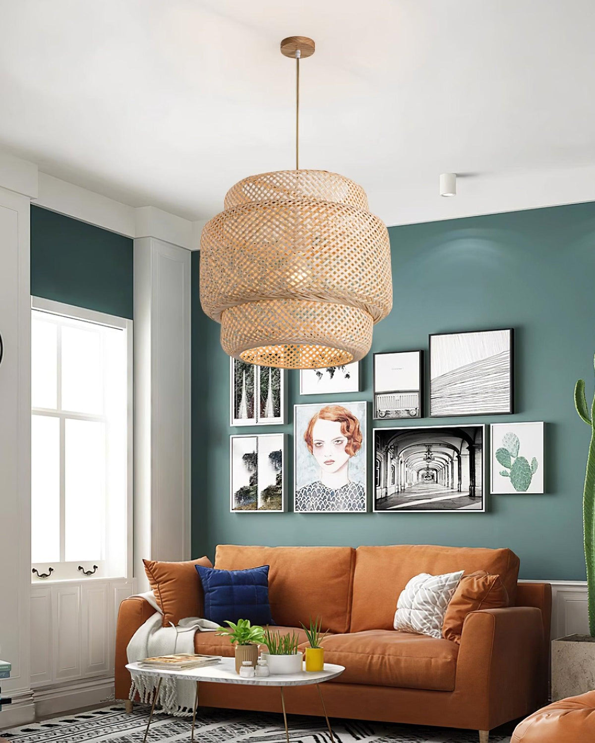 Woven Bamboo Shade Pendant Lamp With Double Layer