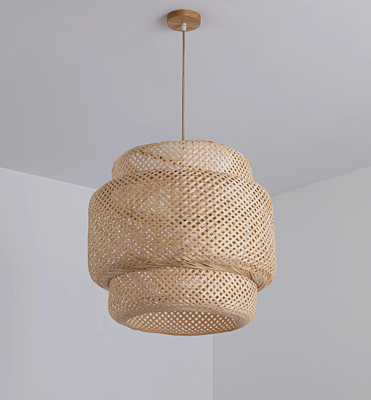 Woven Bamboo Shade Pendant Lamp With Double Layer