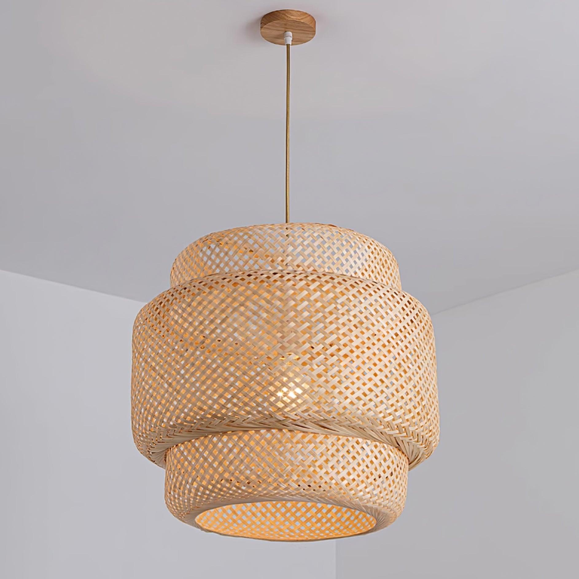 Woven Bamboo Shade Pendant Lamp With Double Layer