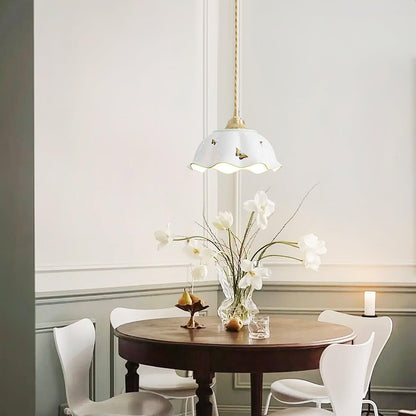 Petal Shade Ceramic Pendant Lamp With Butterflies