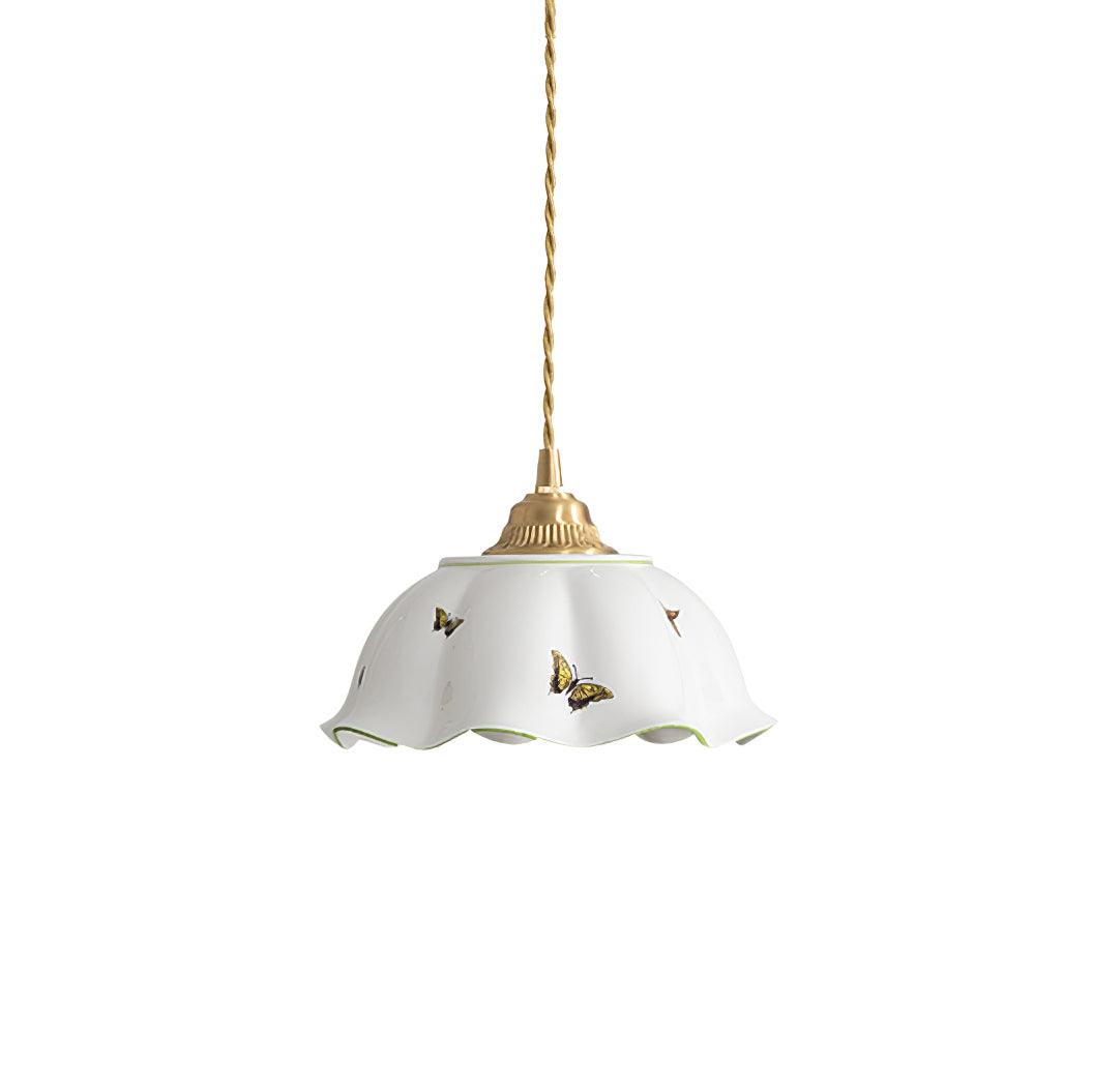 Petal Shade Ceramic Pendant Lamp With Butterflies