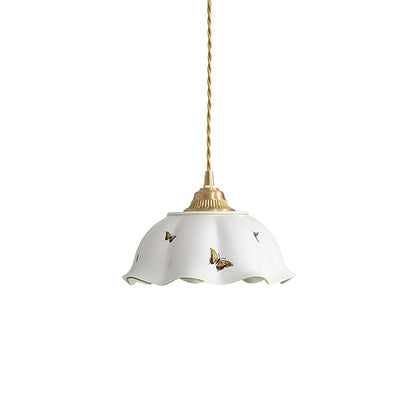Petal Shade Ceramic Pendant Lamp With Butterflies