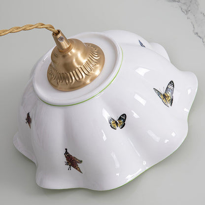 Petal Shade Ceramic Pendant Lamp With Butterflies