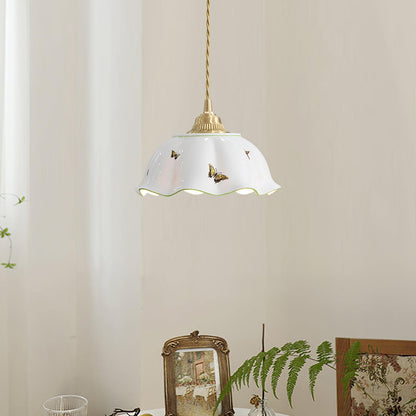 Petal Shade Ceramic Pendant Lamp With Butterflies