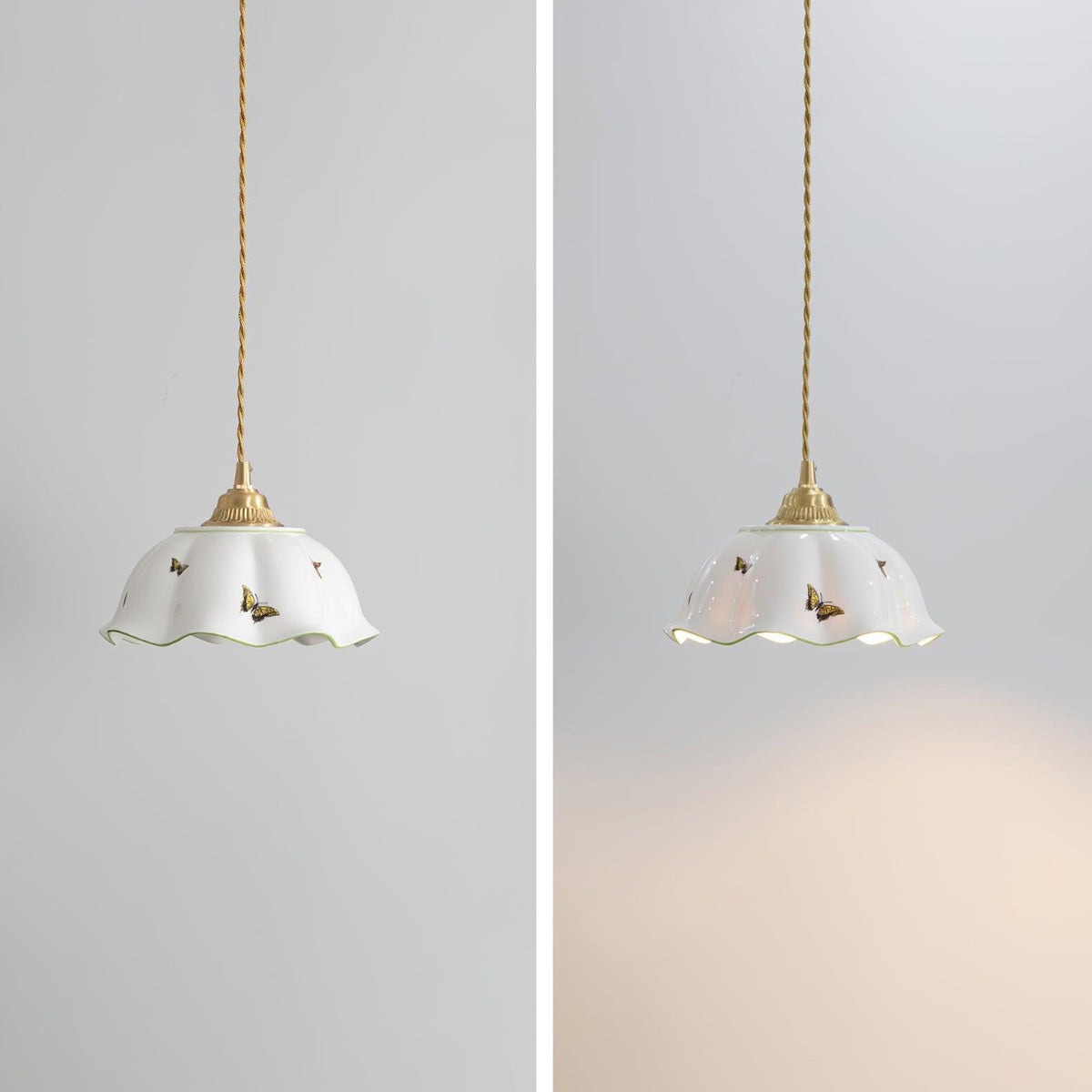 Petal Shade Ceramic Pendant Lamp With Butterflies