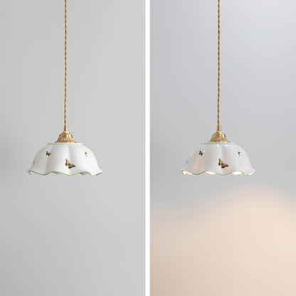 Petal Shade Ceramic Pendant Lamp With Butterflies