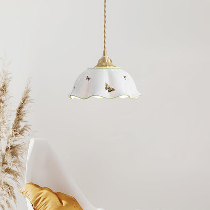 Petal Shade Ceramic Pendant Lamp With Butterflies