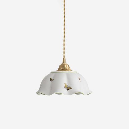 Petal Shade Ceramic Pendant Lamp With Butterflies
