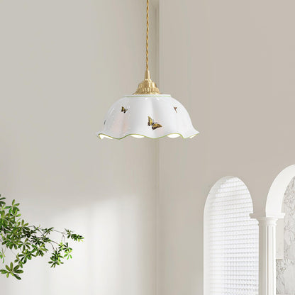 Petal Shade Ceramic Pendant Lamp With Butterflies