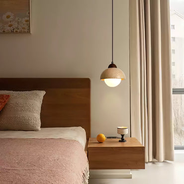 Ambient Glow Dome Travertine Pendant Light