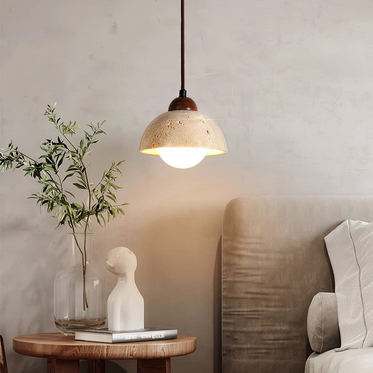 Ambient Glow Dome Travertine Pendant Light
