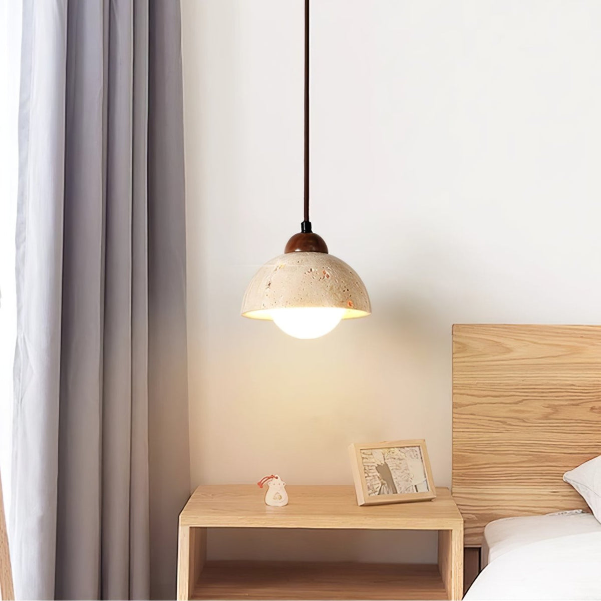 Ambient Glow Dome Travertine Pendant Light