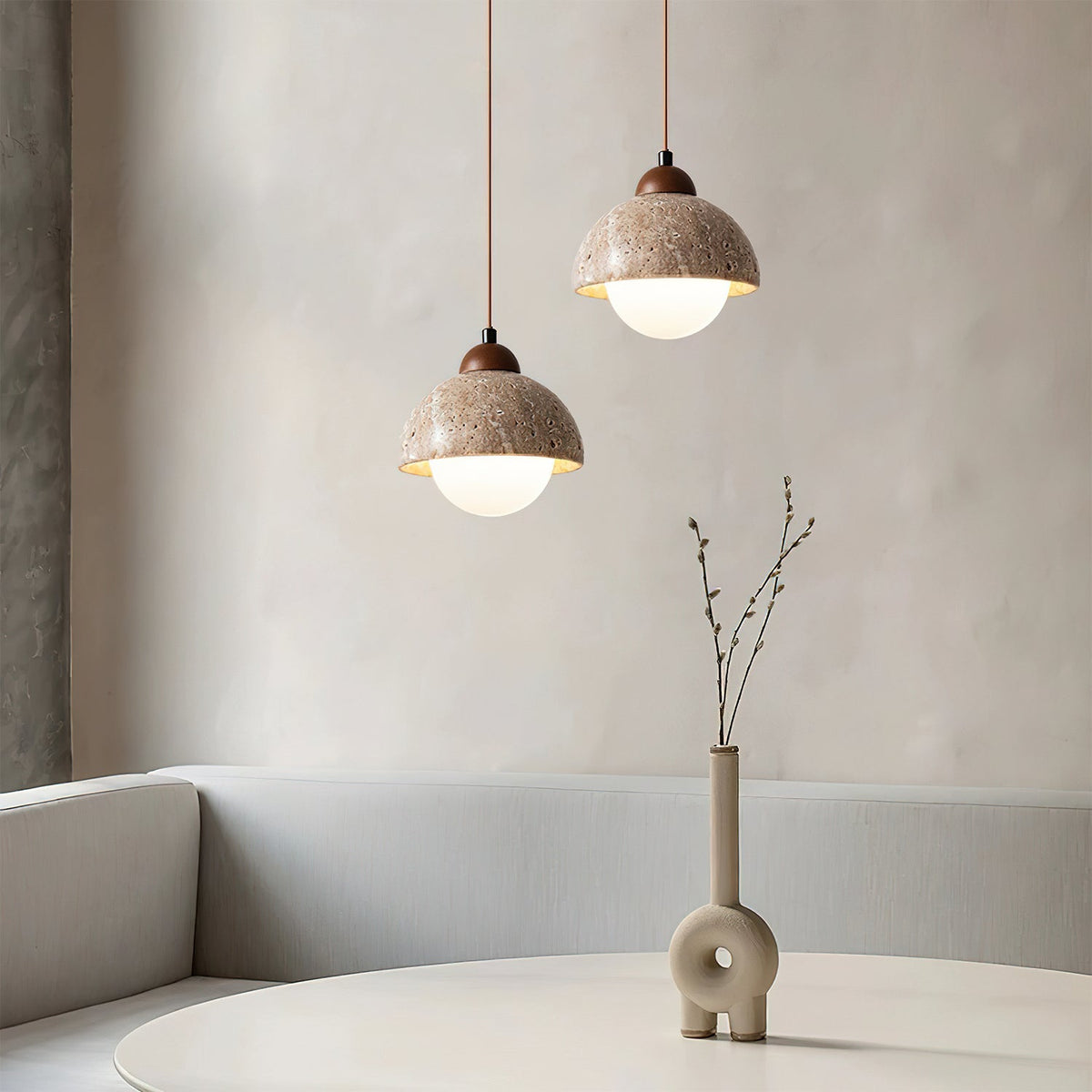 Ambient Glow Dome Travertine Pendant Light