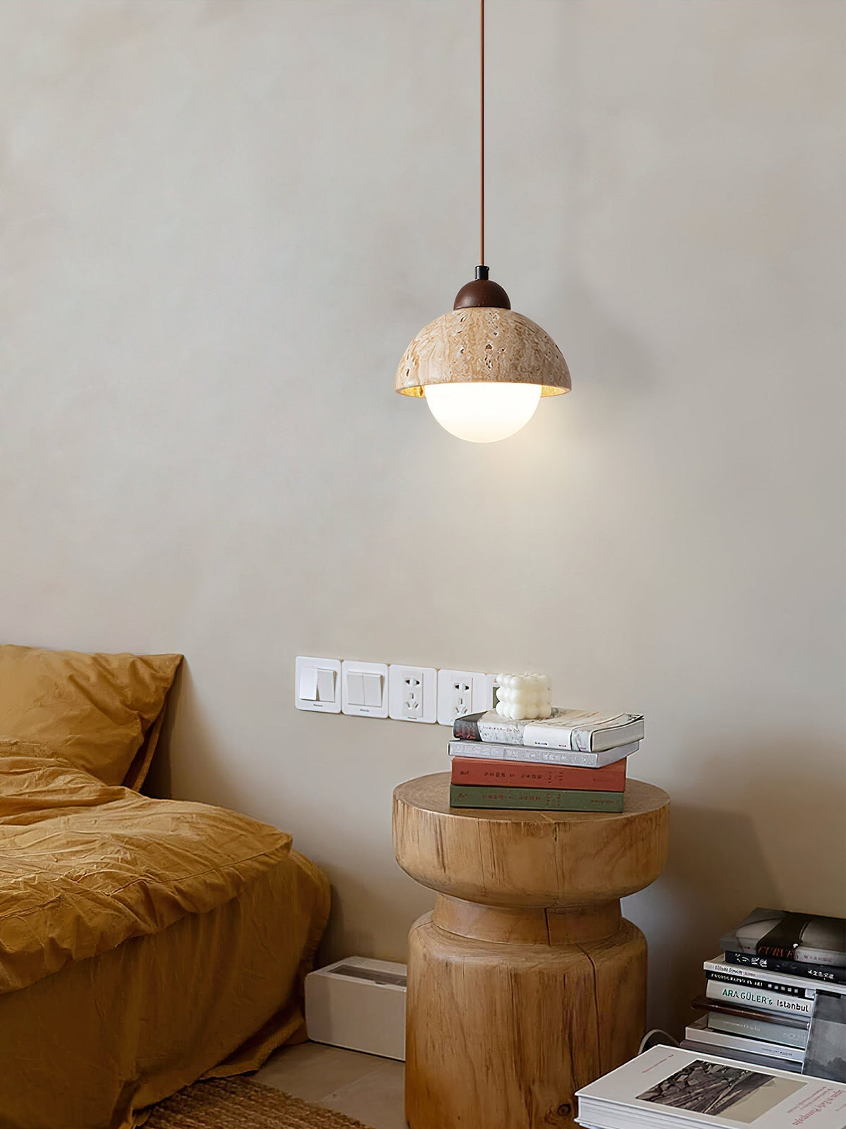 Ambient Glow Dome Travertine Pendant Light