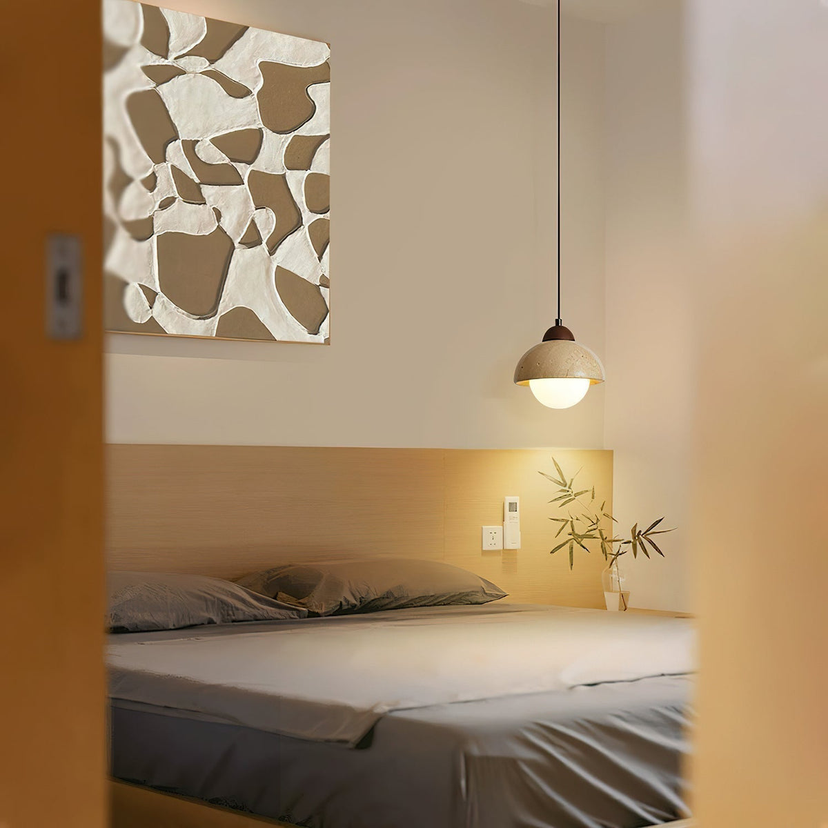 Ambient Glow Dome Travertine Pendant Light