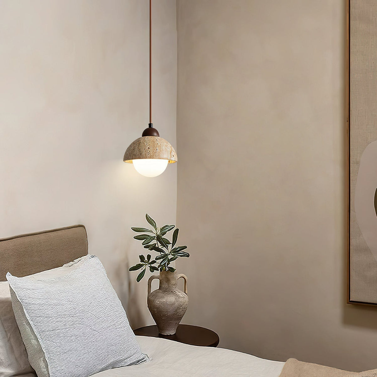 Ambient Glow Dome Travertine Pendant Light