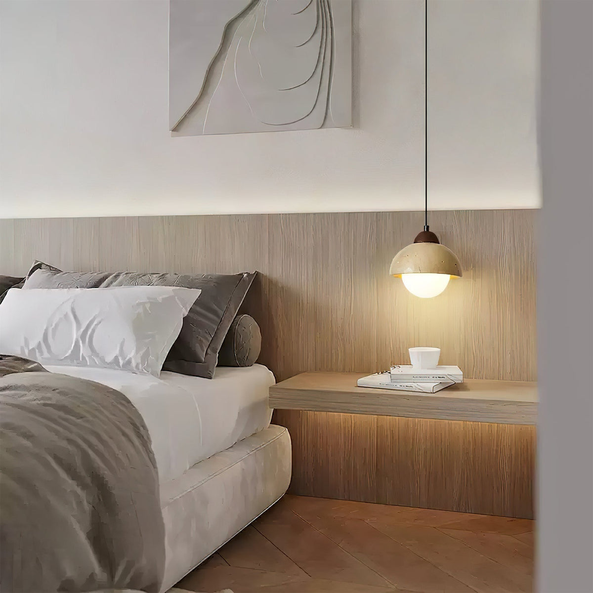 Ambient Glow Dome Travertine Pendant Light