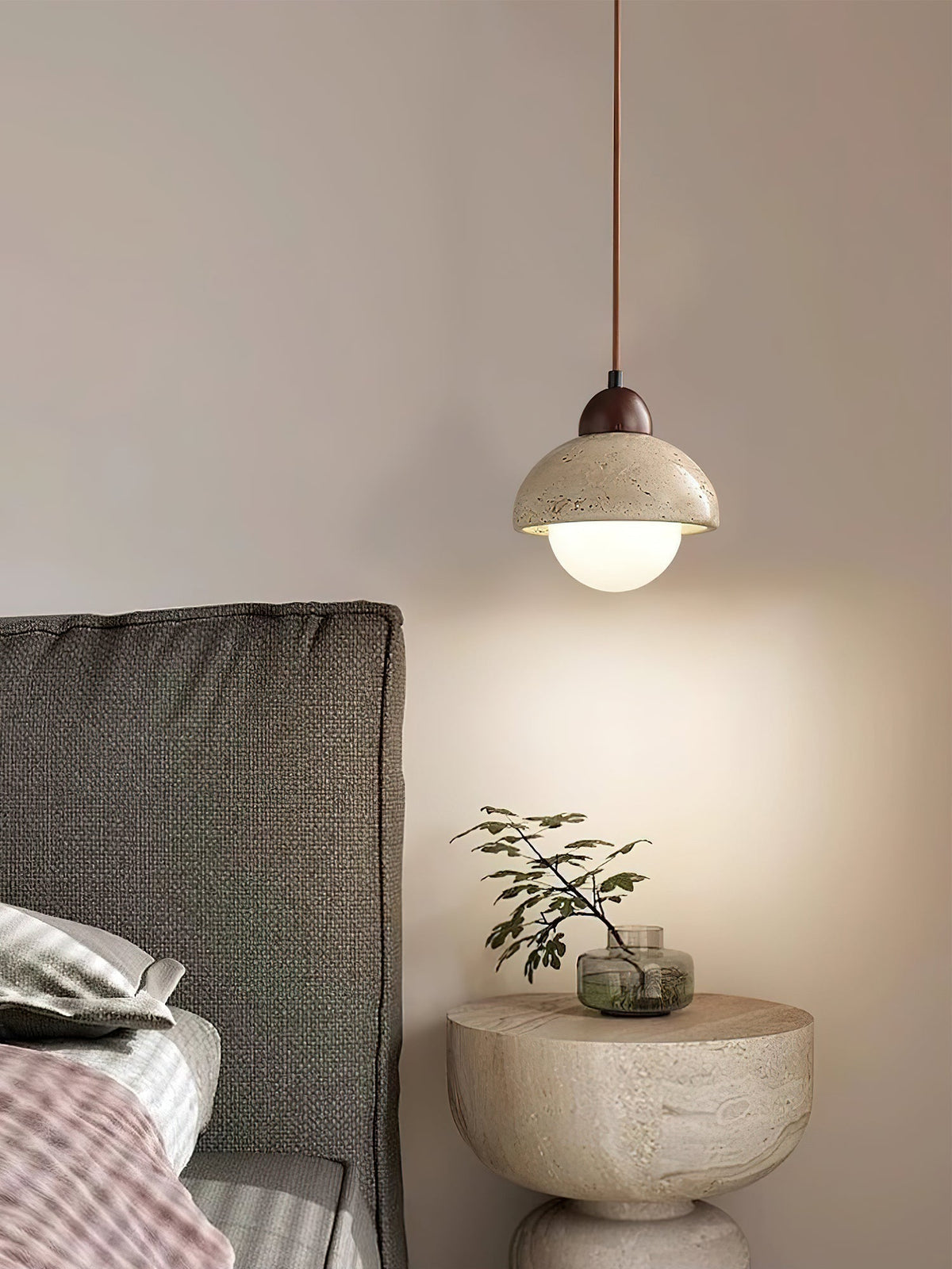 Ambient Glow Dome Travertine Pendant Light