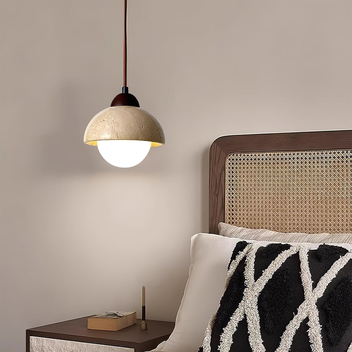 Ambient Glow Dome Travertine Pendant Light
