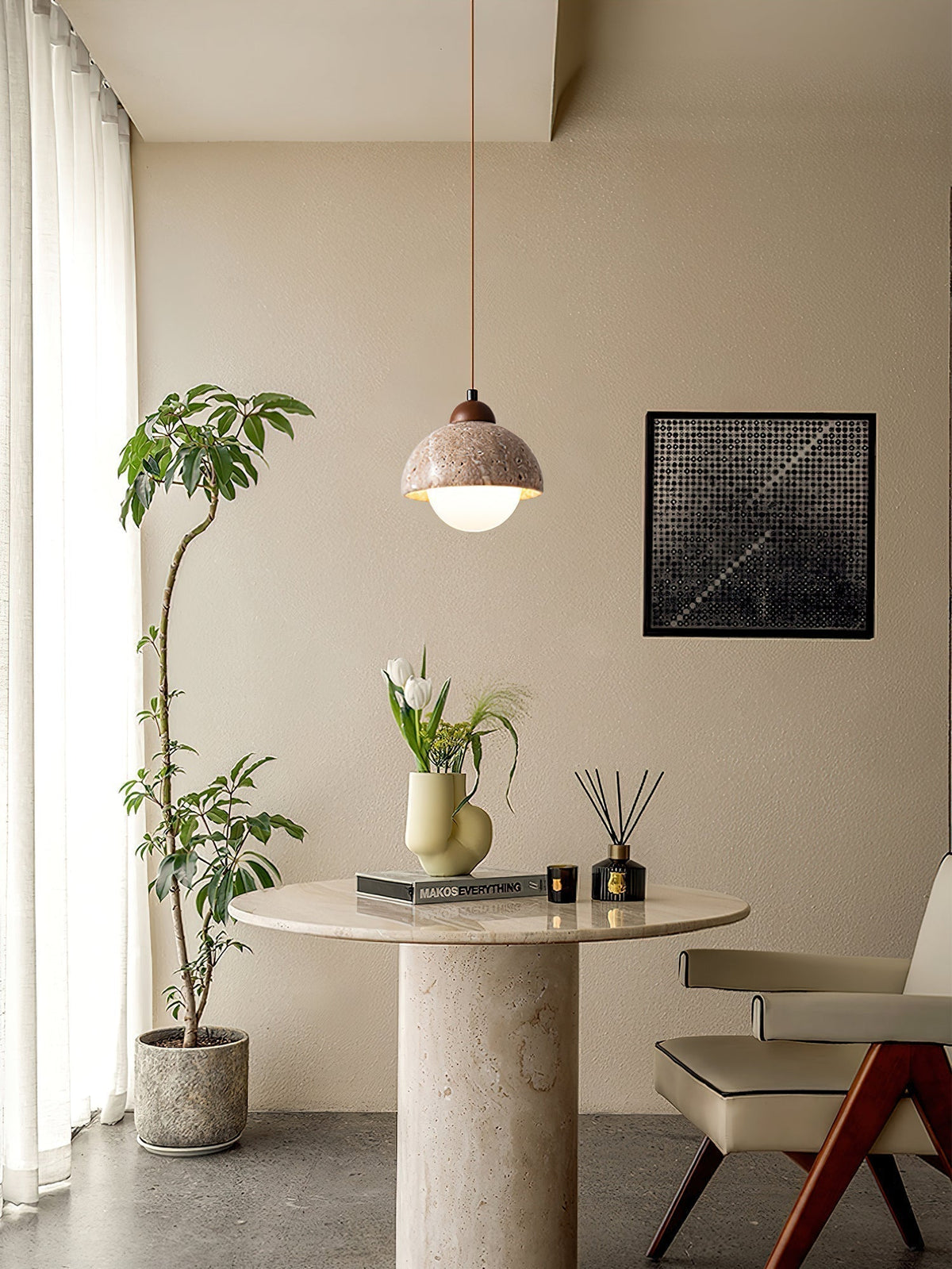 Ambient Glow Dome Travertine Pendant Light