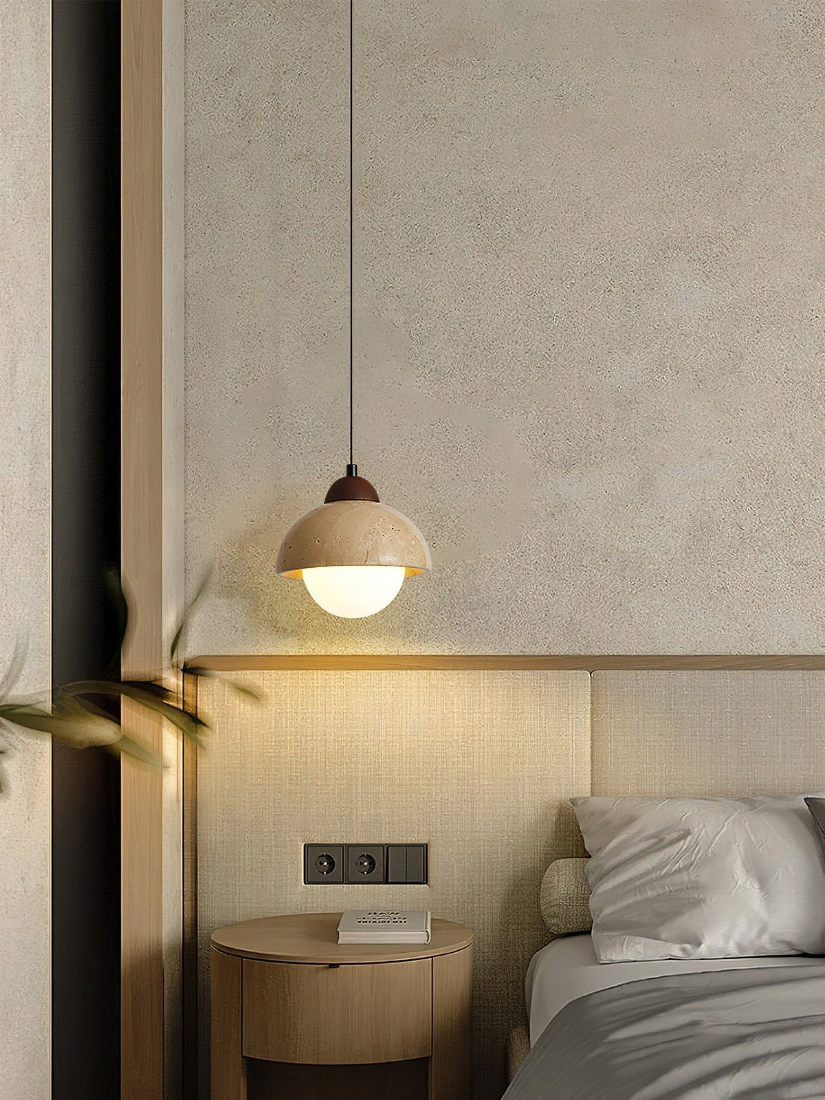 Ambient Glow Dome Travertine Pendant Light