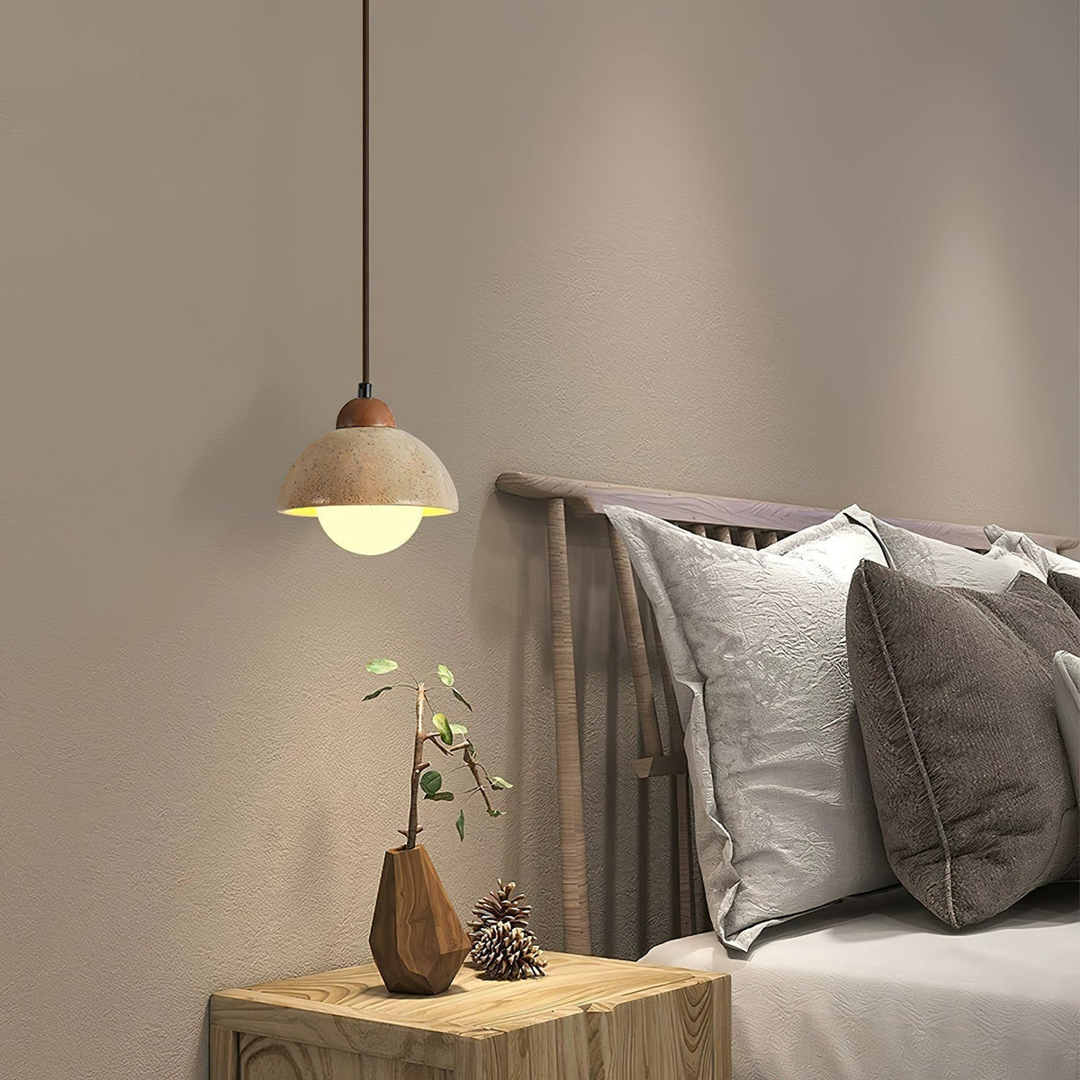 Ambient Glow Dome Travertine Pendant Light