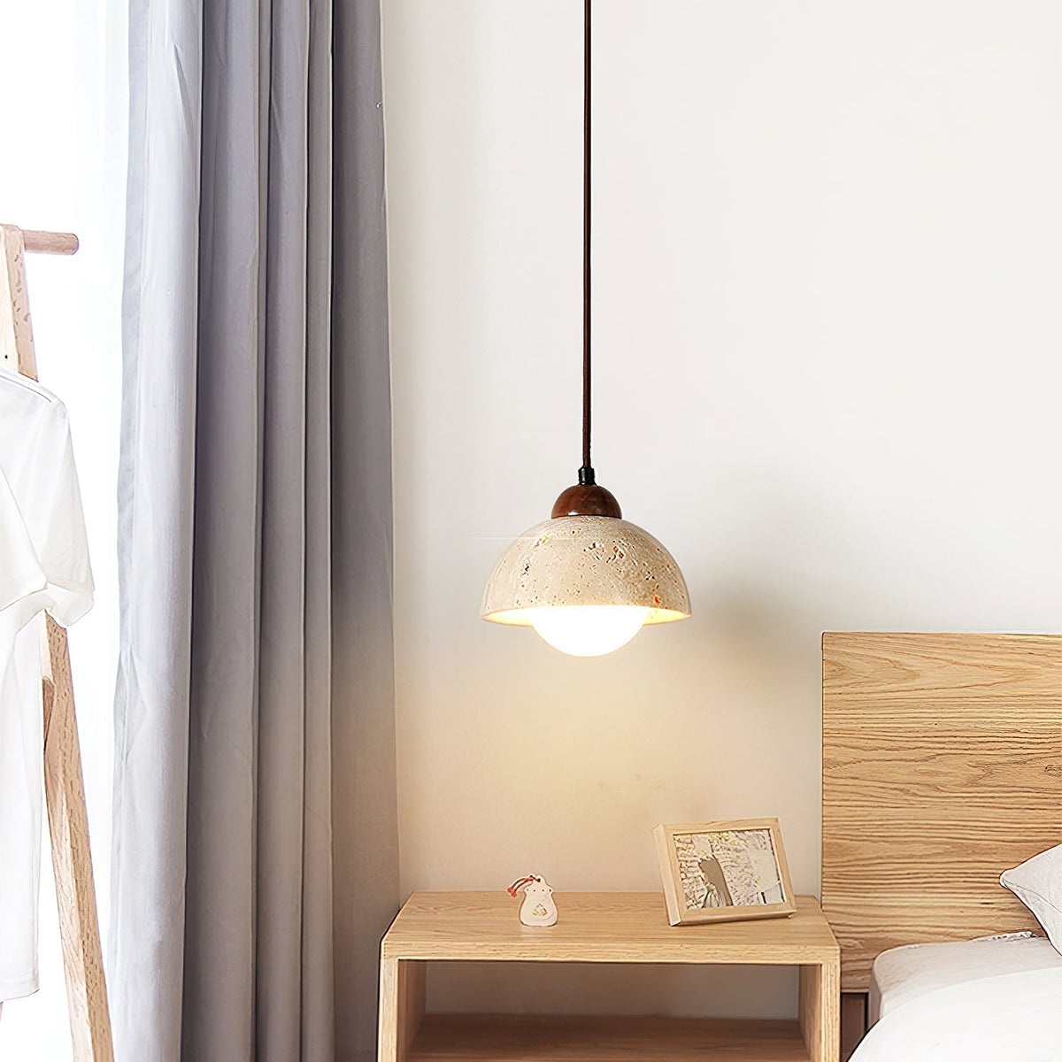 Ambient Glow Dome Travertine Pendant Light