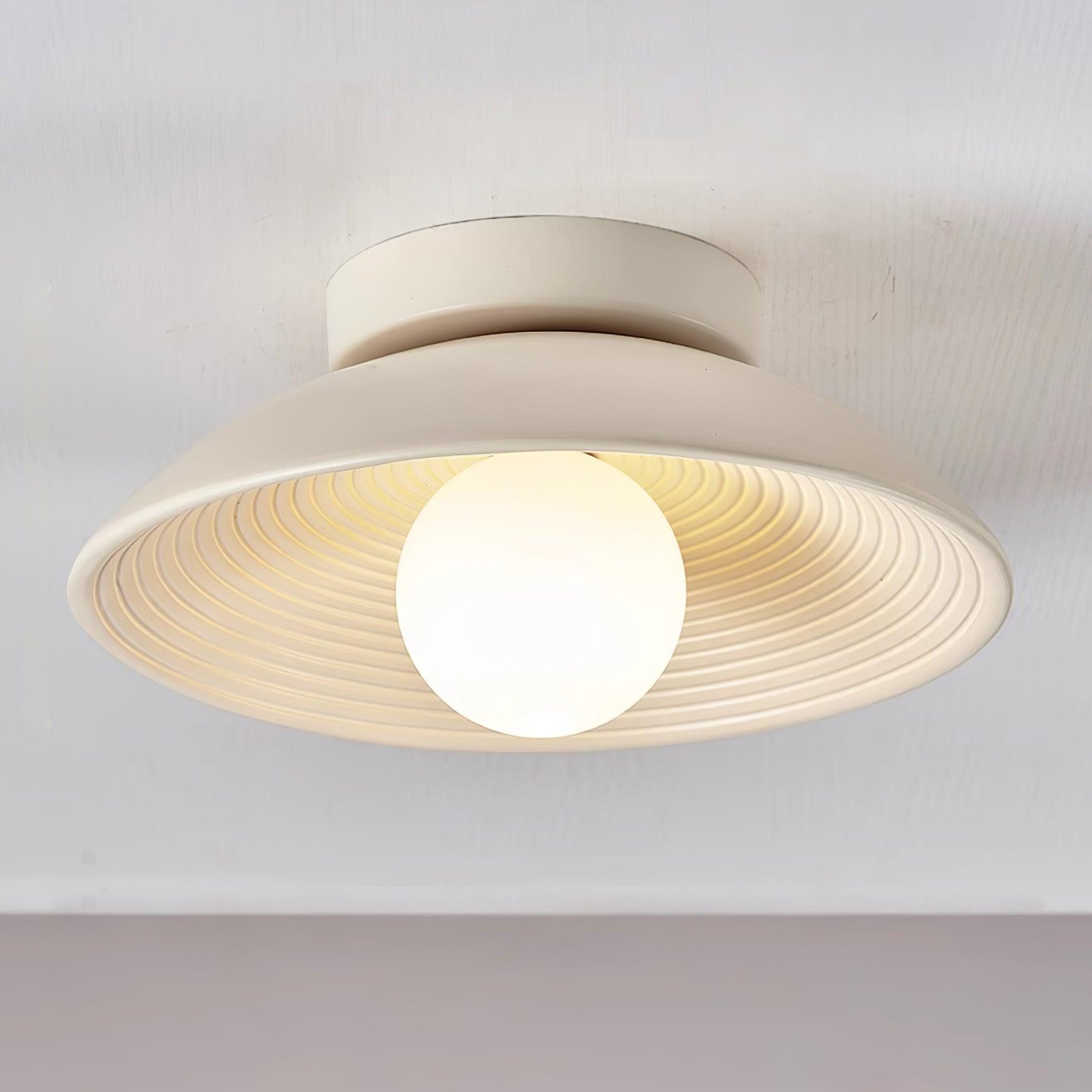 Globe E27 Dimmable Round Wooden Flush Mount Ceiling Light