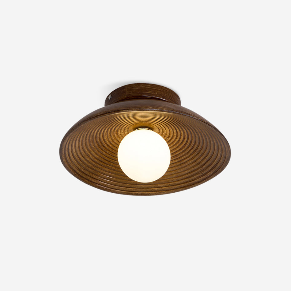Globe E27 Dimmable Round Wooden Flush Mount Ceiling Light