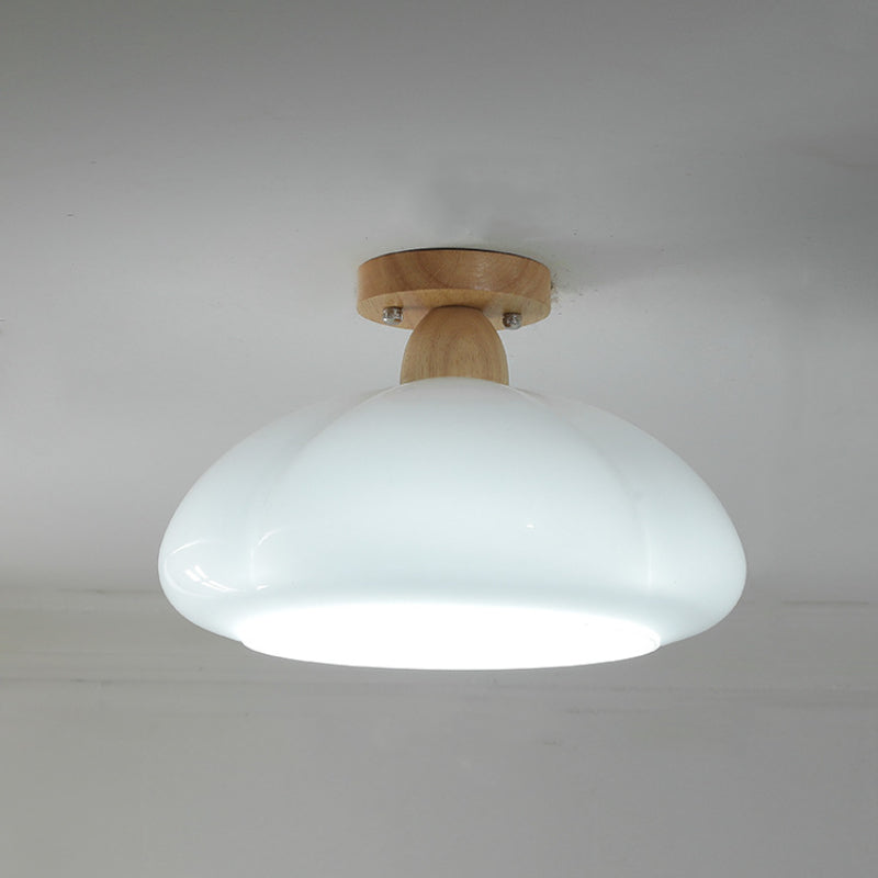 LED Flush Mount Ceiling Light For Living Room In Serene Glass And Wood