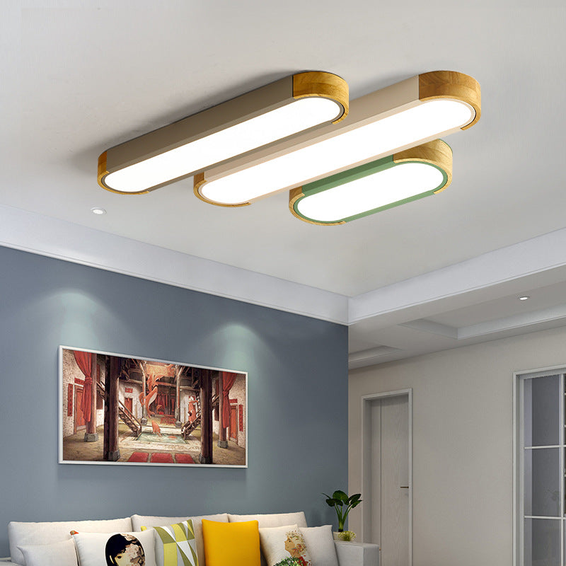 Clear Acrylic Shade Contemporary Wood Edge Ceiling Light