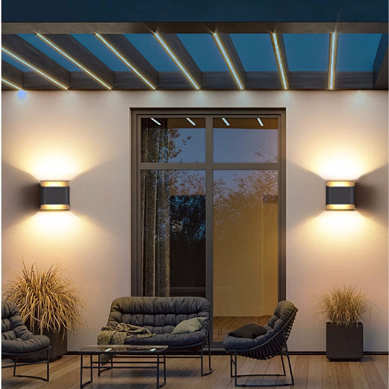 Metal Outdoor Wall Light Up Down Solar Black