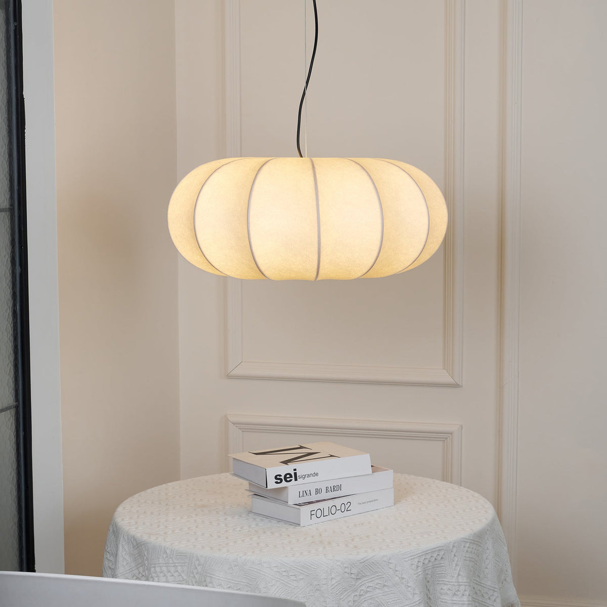 Pendant Linen Beige Pumpkin Light With Glow Soft