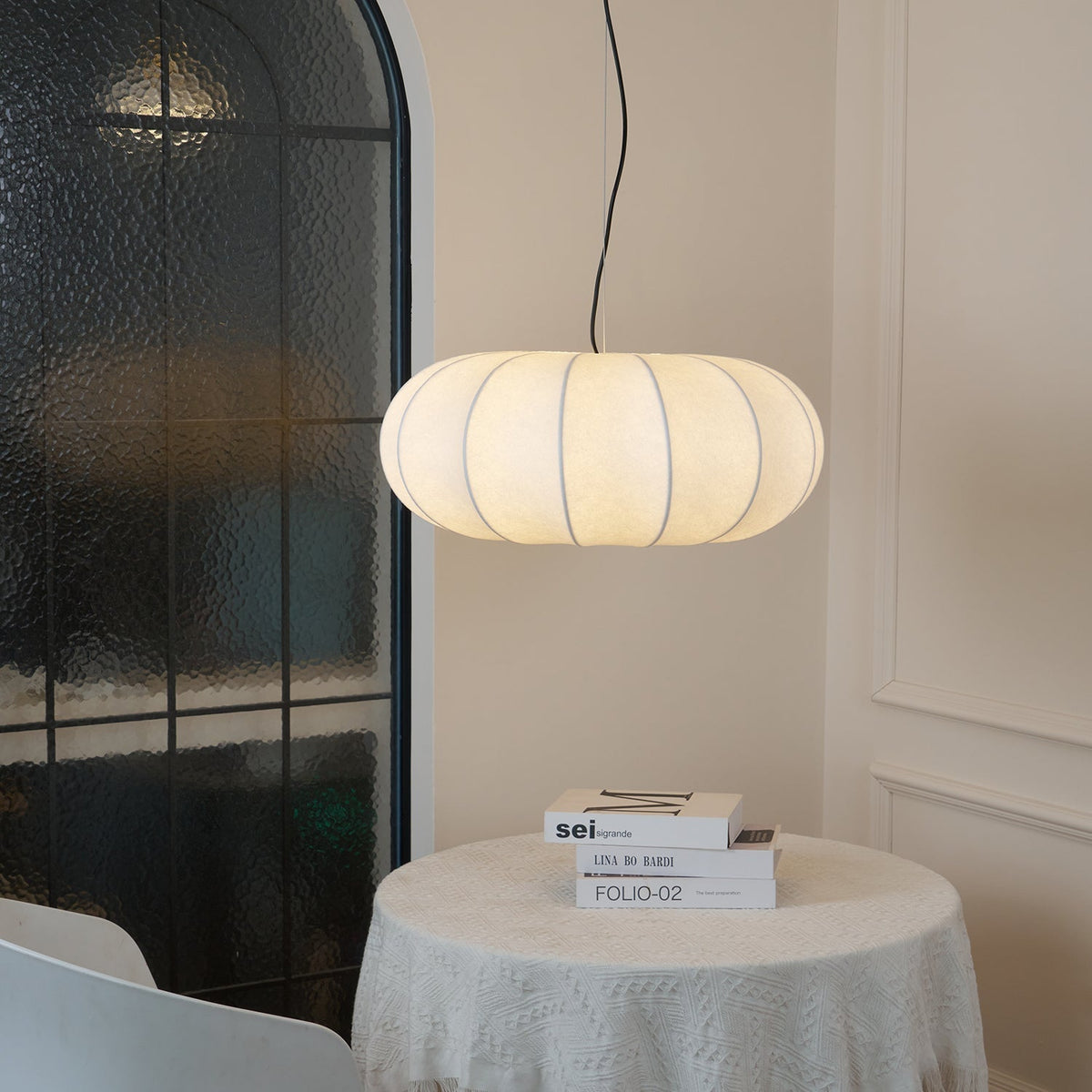 Pendant Linen Beige Pumpkin Light With Glow Soft