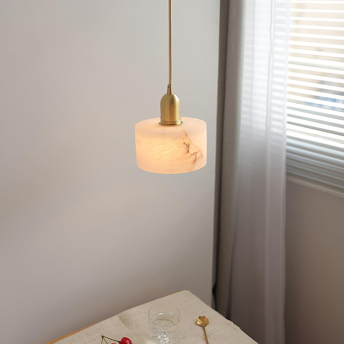 Warm Glow Alabaster Pendant Light With Brass Accent