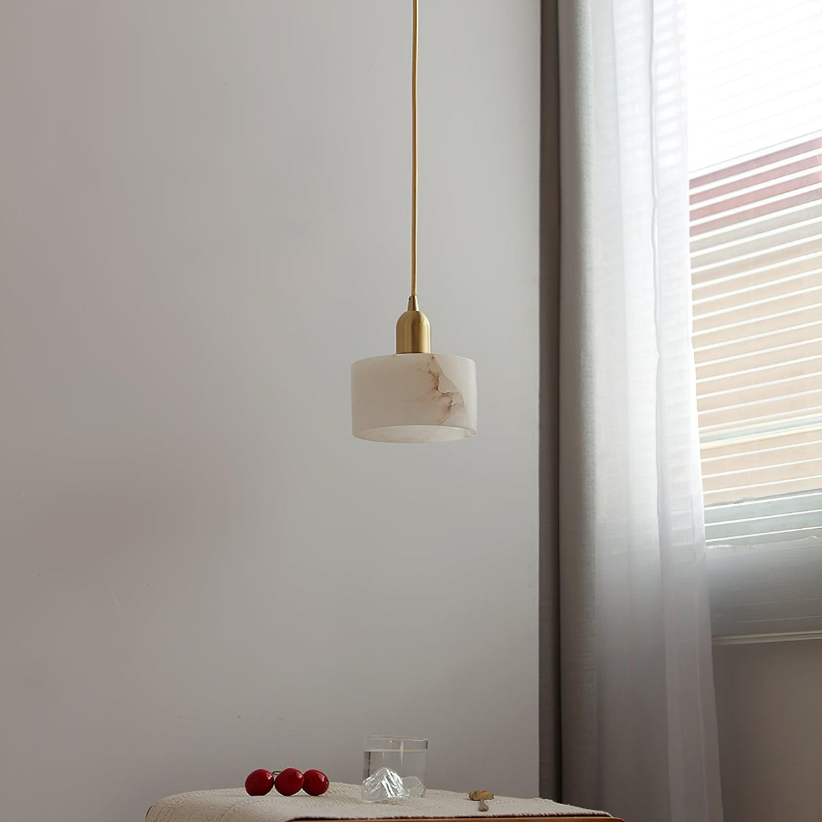 Warm Glow Alabaster Pendant Light With Brass Accent
