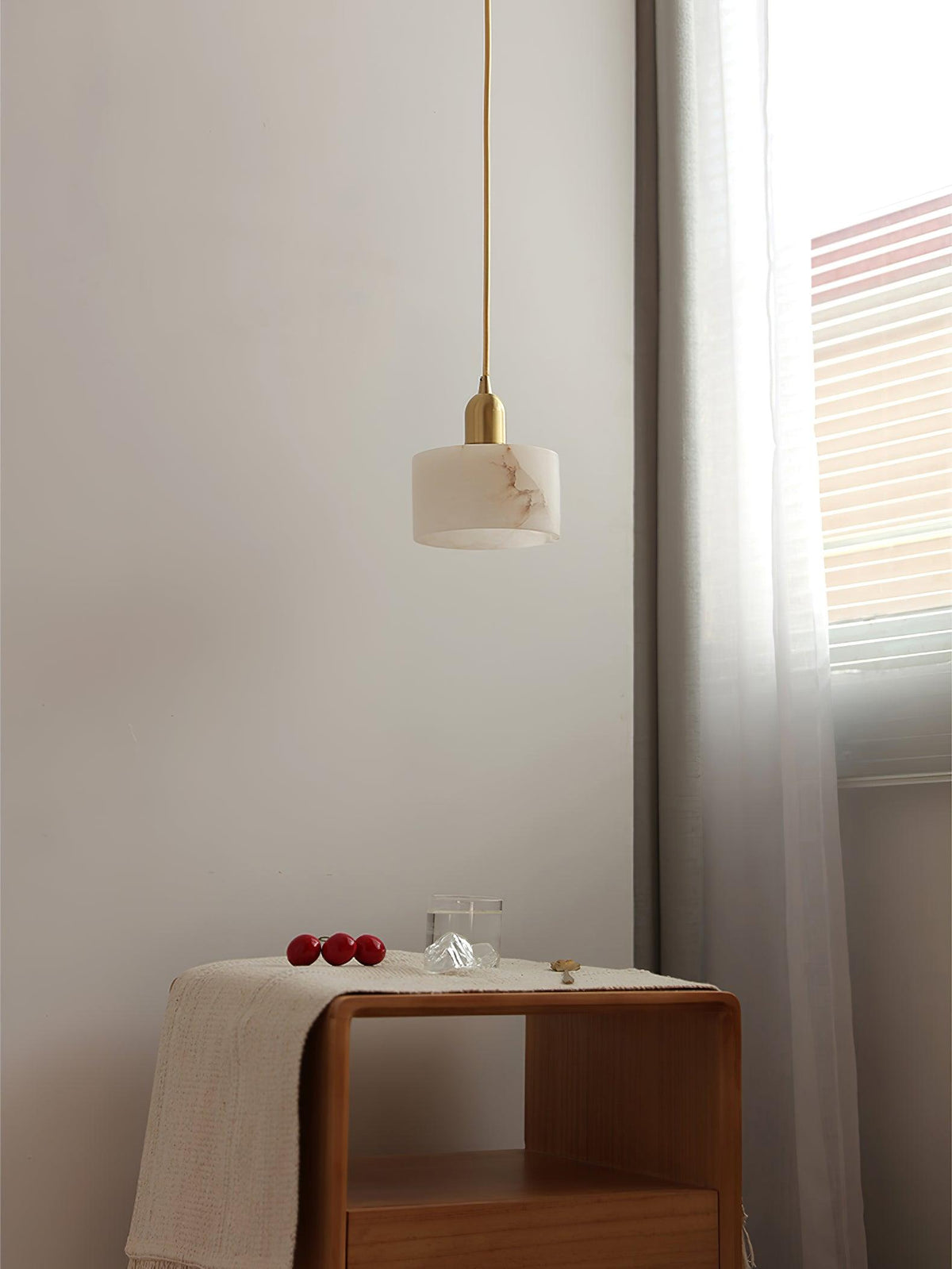 Warm Glow Alabaster Pendant Light With Brass Accent