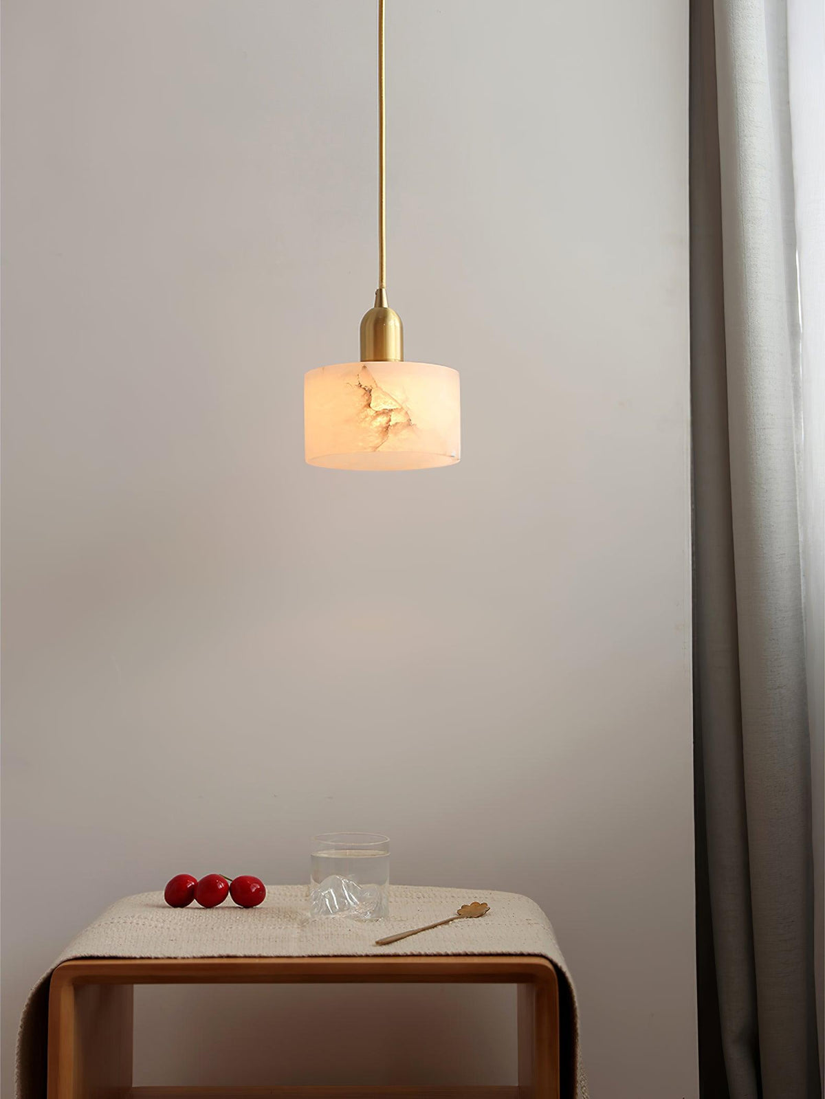 Warm Glow Alabaster Pendant Light With Brass Accent