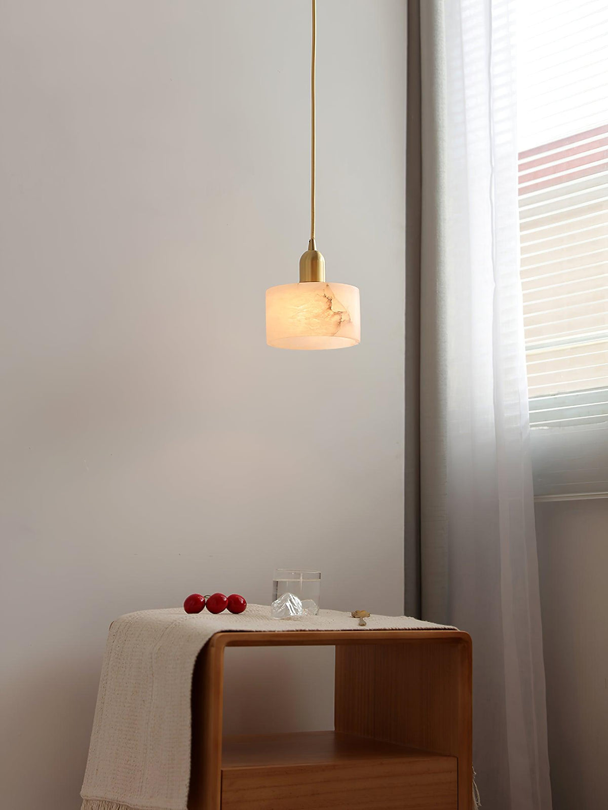 Warm Glow Alabaster Pendant Light With Brass Accent