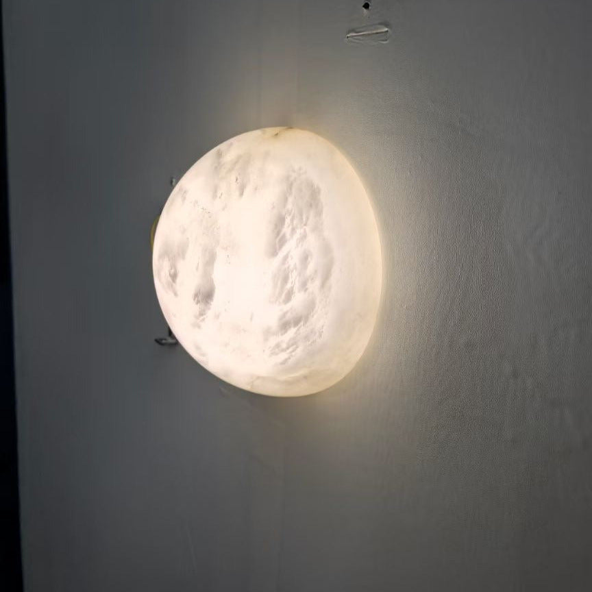 Minimalist Round Alabaster Wall Light With Subtle Veining