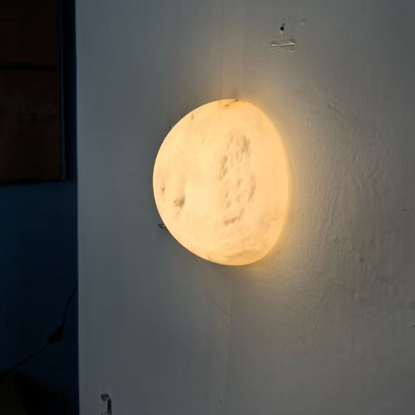 Minimalist Round Alabaster Wall Light With Subtle Veining