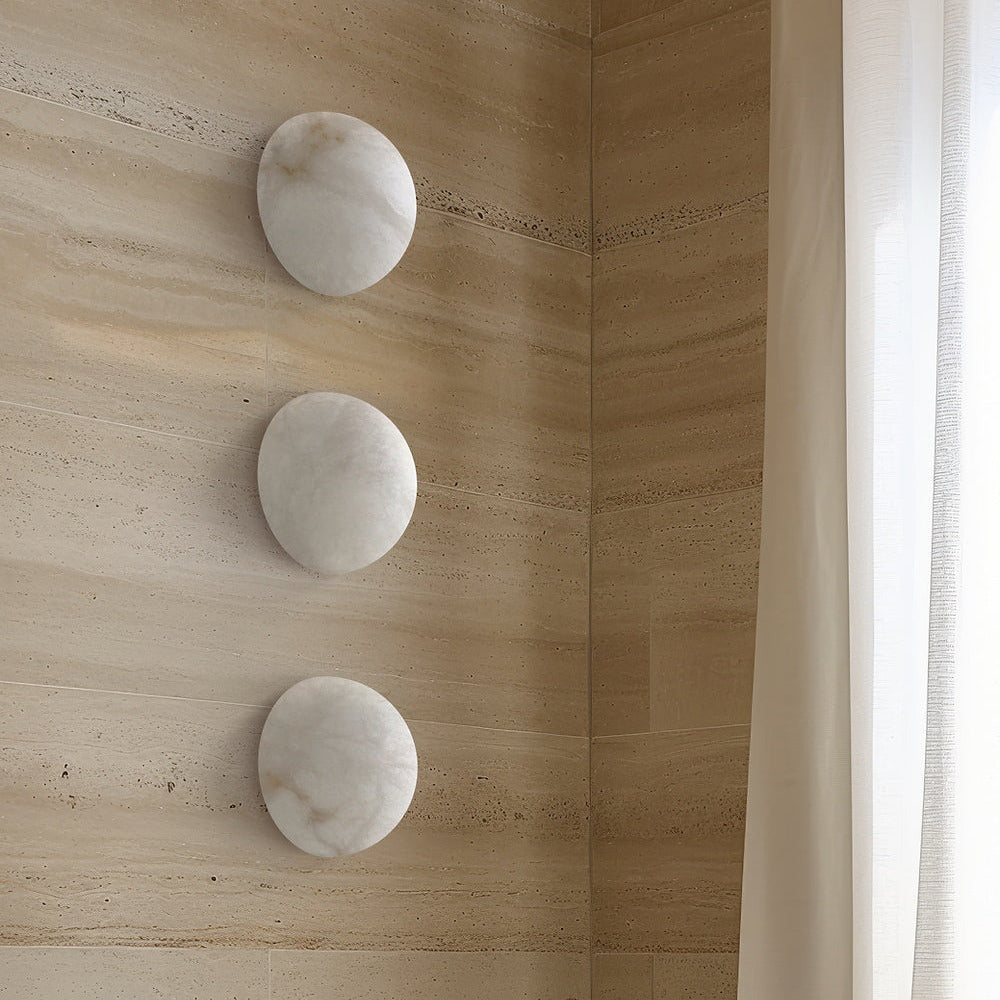 Minimalist Round Alabaster Wall Light With Subtle Veining