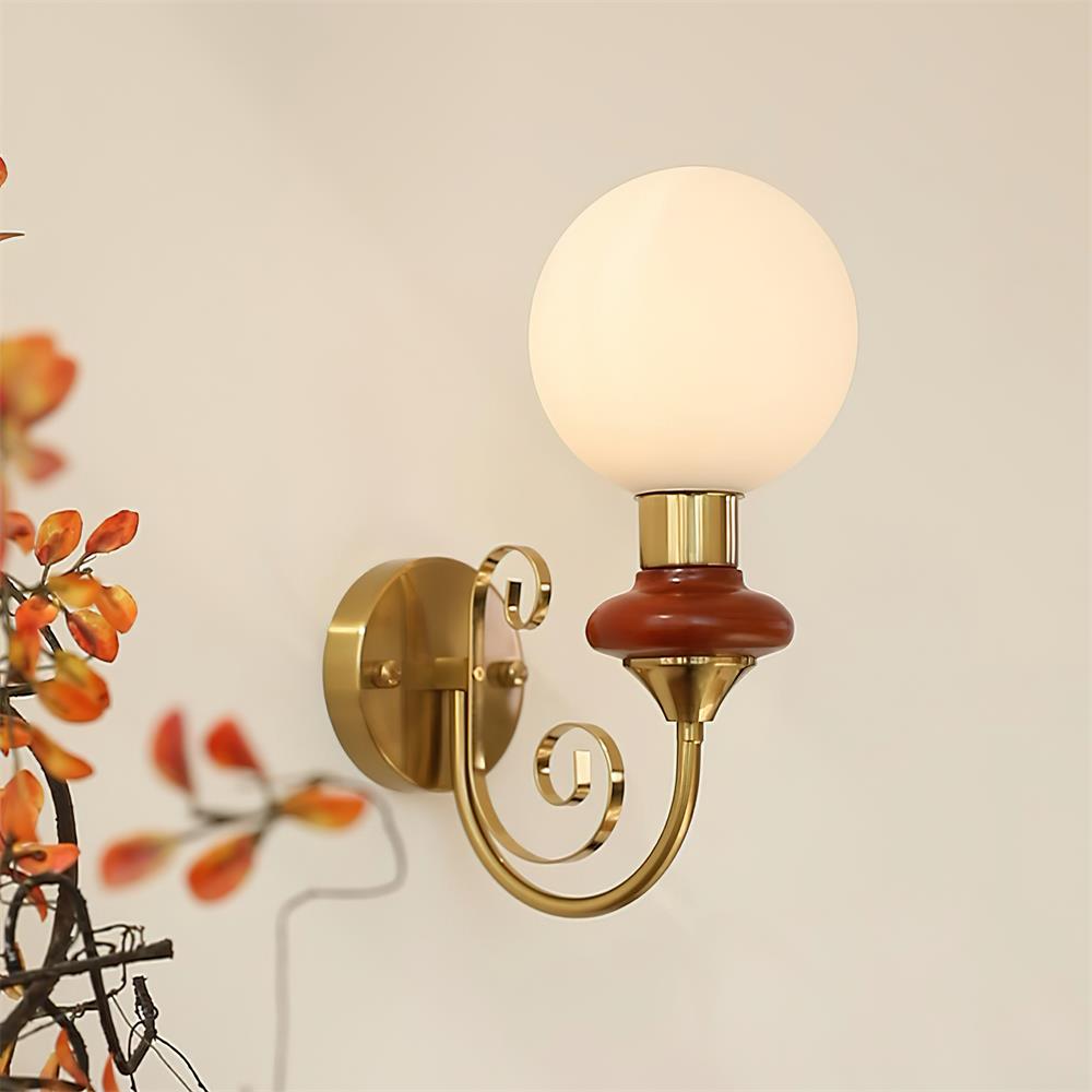 Glass Shade And Brass Finish Wall Sconce Dimmable Damp Rated
