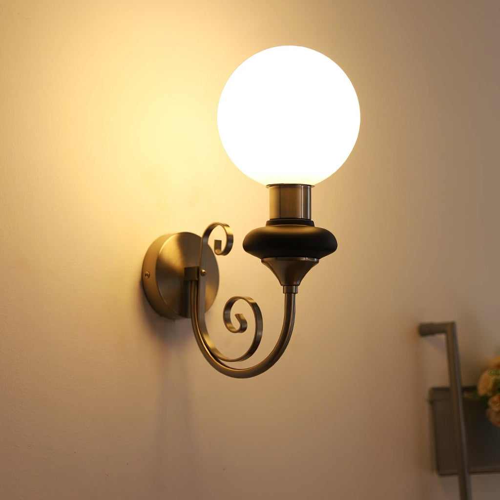 Glass Shade And Brass Finish Wall Sconce Dimmable Damp Rated