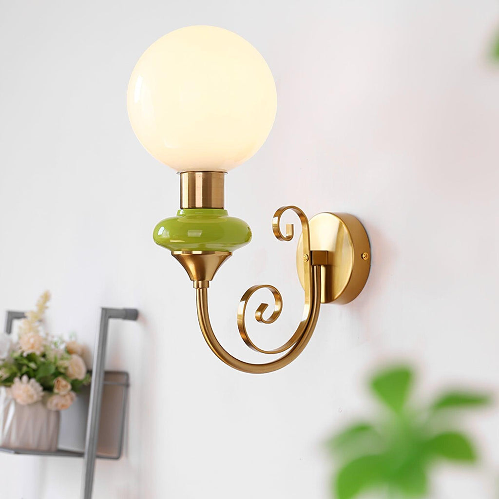 Glass Shade And Brass Finish Wall Sconce Dimmable Damp Rated